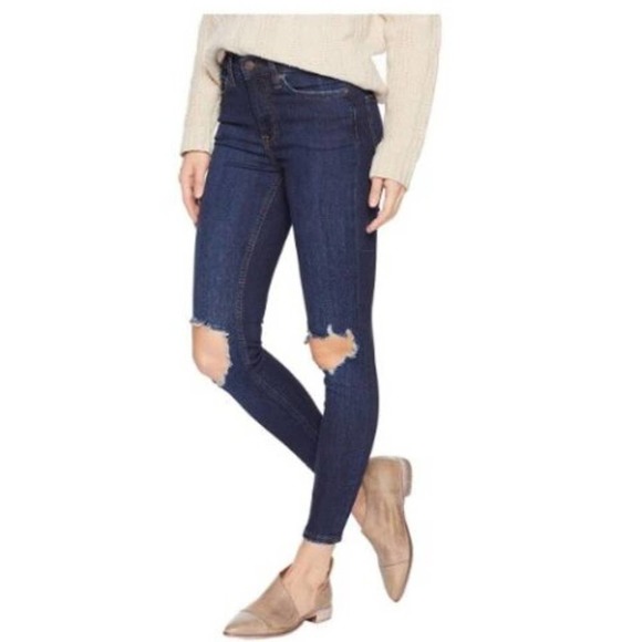 Free People Women Denim Cotton Ripped Skinny Jeans Stretch Dark Blue Size 24 NWT - Picture 3 of 4